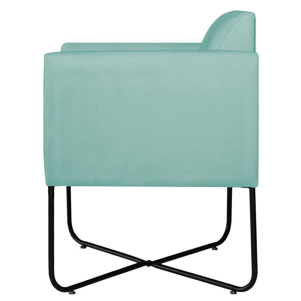 Kit 02 Poltronas Decorativas Andréia Base X Preta Suede Cor Azul Tiffany - 7