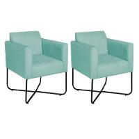 Kit 02 Poltronas Decorativas Andréia Base X Preta Suede Cor Azul Tiffany - 1