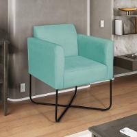 Kit 02 Poltronas Decorativas Andréia Base X Preta Suede Cor Azul Tiffany - 3