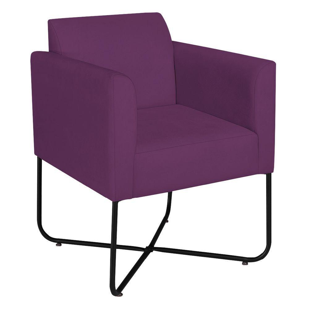 Poltrona Decorativa Andréia Base X Preta Suede Cor Roxo - 1