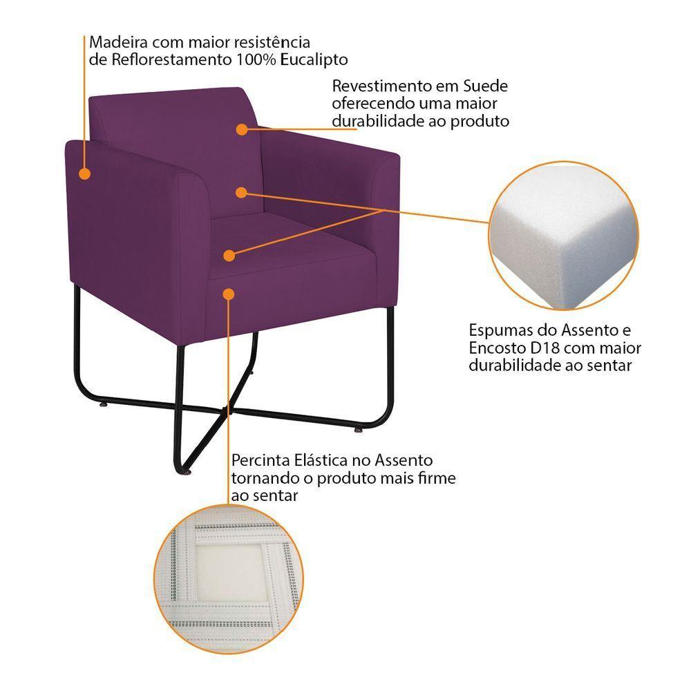 Poltrona Decorativa Andréia Base X Preta Suede Cor Roxo - 4