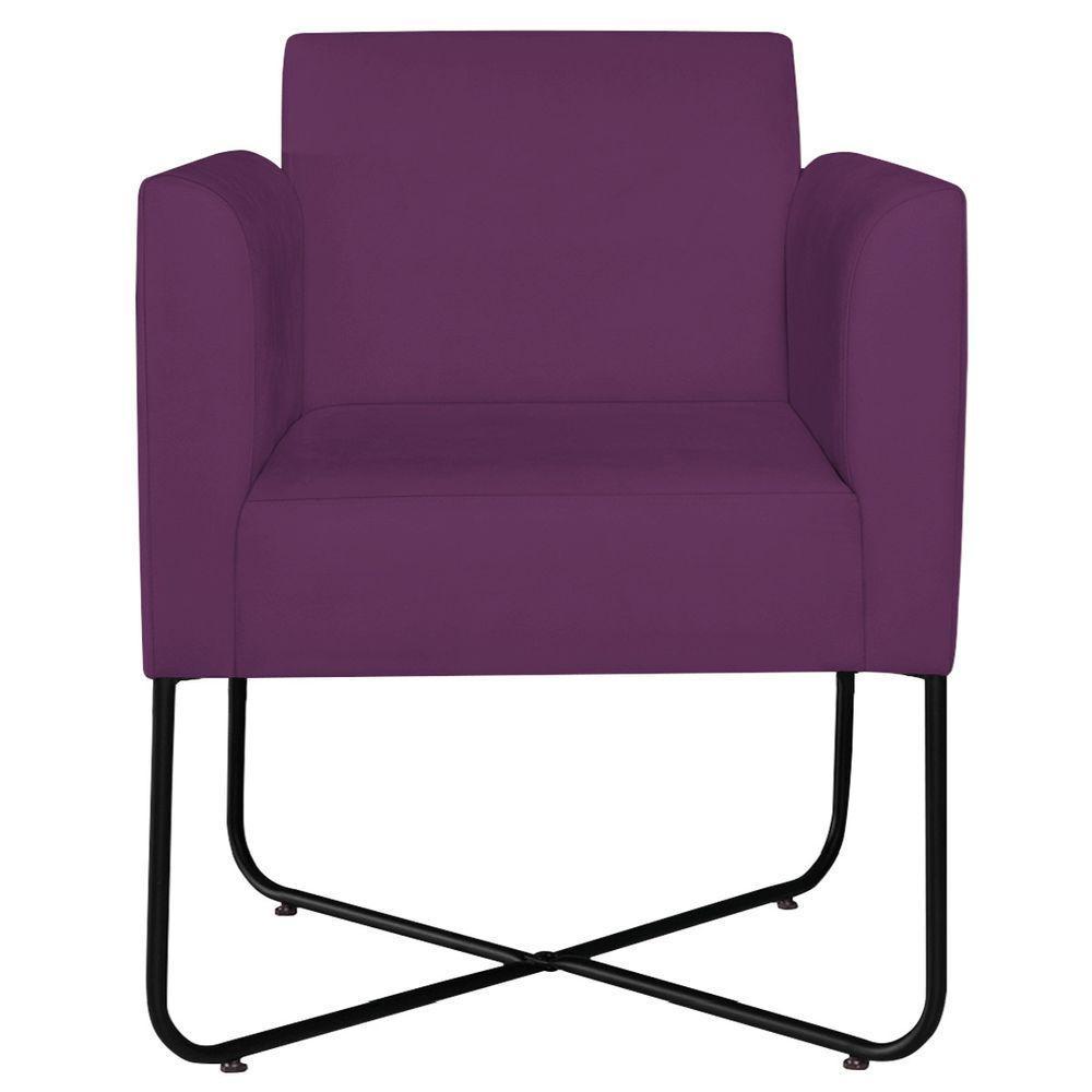 Kit 02 Poltronas Decorativas Andréia Base X Preta Suede Cor Roxo - 2