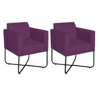 Kit 02 Poltronas Decorativas Andréia Base X Preta Suede Cor Roxo - 1