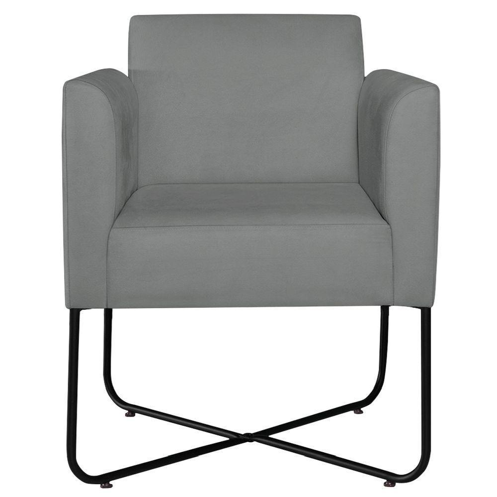 Kit 02 Poltronas Decorativas Andréia Base X Preta Suede Cor Cinza - 5