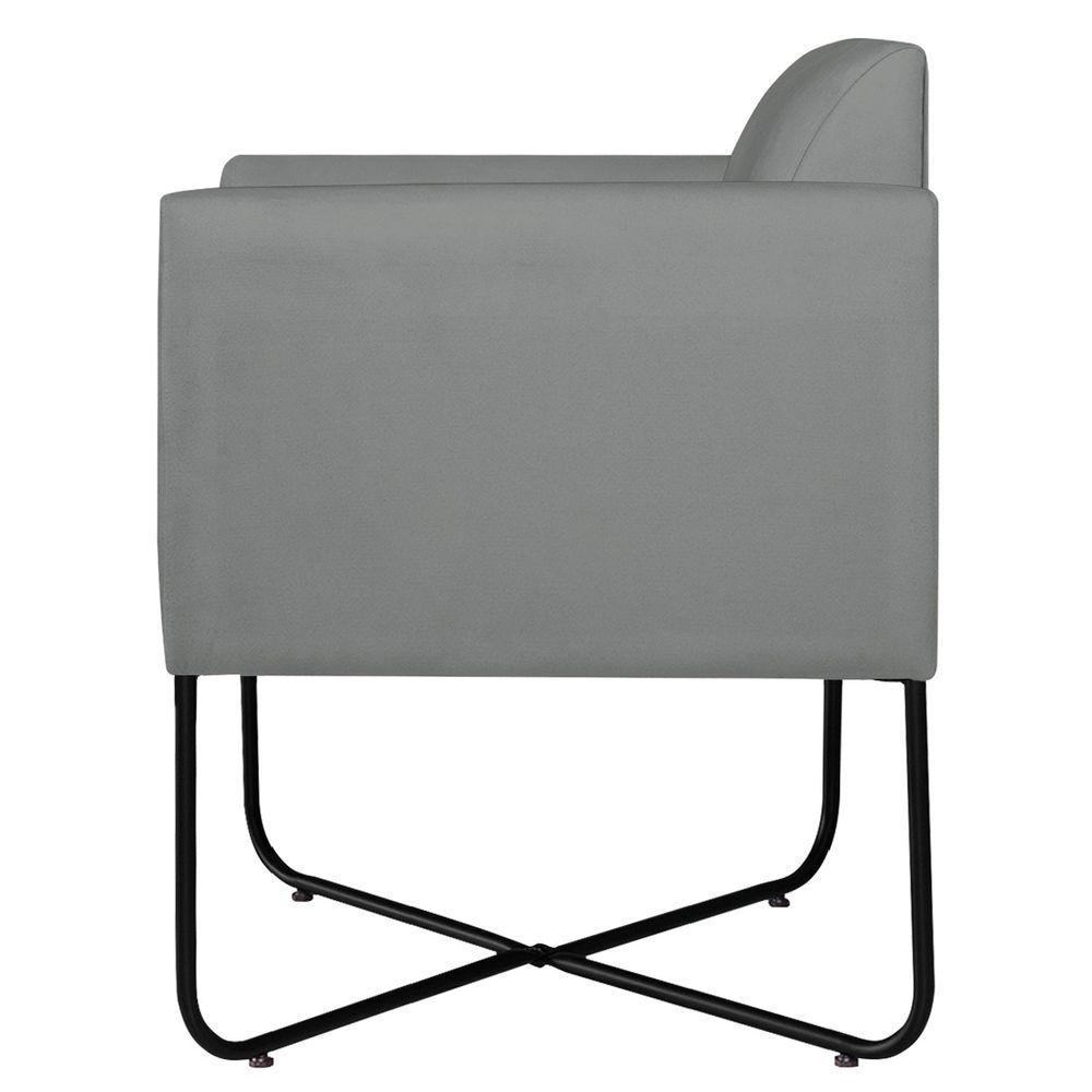 Kit 02 Poltronas Decorativas Andréia Base X Preta Suede Cor Cinza - 6