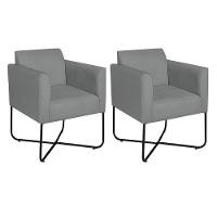 Kit 02 Poltronas Decorativas Andréia Base X Preta Suede Cor Cinza - 1