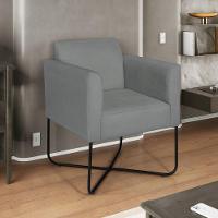 Kit 02 Poltronas Decorativas Andréia Base X Preta Suede Cor Cinza - 2