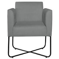 Kit 02 Poltronas Decorativas Andréia Base X Preta Suede Cor Cinza - 5