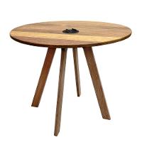Mesa Reunião Eiffel Industrial 90cm Madeira Maciça Natural E Ferro Preto Com Caixa Usb Marrom - 1