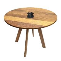 Mesa Reunião Eiffel Industrial 90cm Madeira Maciça Natural E Ferro Preto Com Caixa Usb Marrom - 2