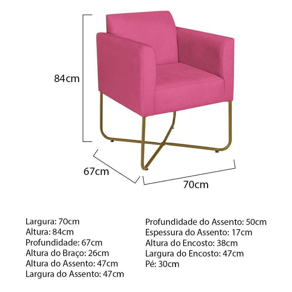 Kit 02 Poltronas Decorativas Andréia Base X Dourada Sintético Cor Pink - 8