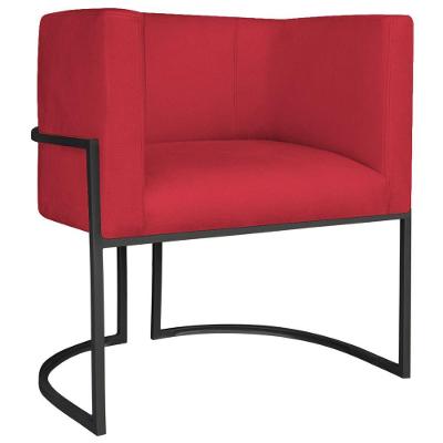 Poltrona Decorativa Luna Base De Ferro Preto Suede Cor Vermelho