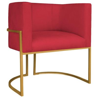 Poltrona Decorativa Luna Base De Ferro Dourado Suede Cor Vermelho