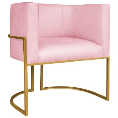 Poltrona Decorativa Luna Base De Ferro Dourado Suede Cor Rosa Bebê