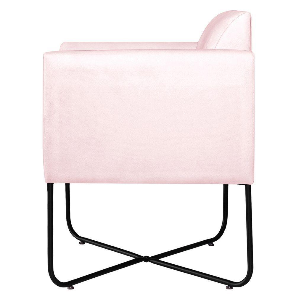 Poltrona Decorativa Andréia Base X Preta Suede Cor Rosa Bebê - 4