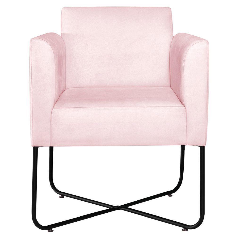 Poltrona Decorativa Andréia Base X Preta Suede Cor Rosa Bebê - 5