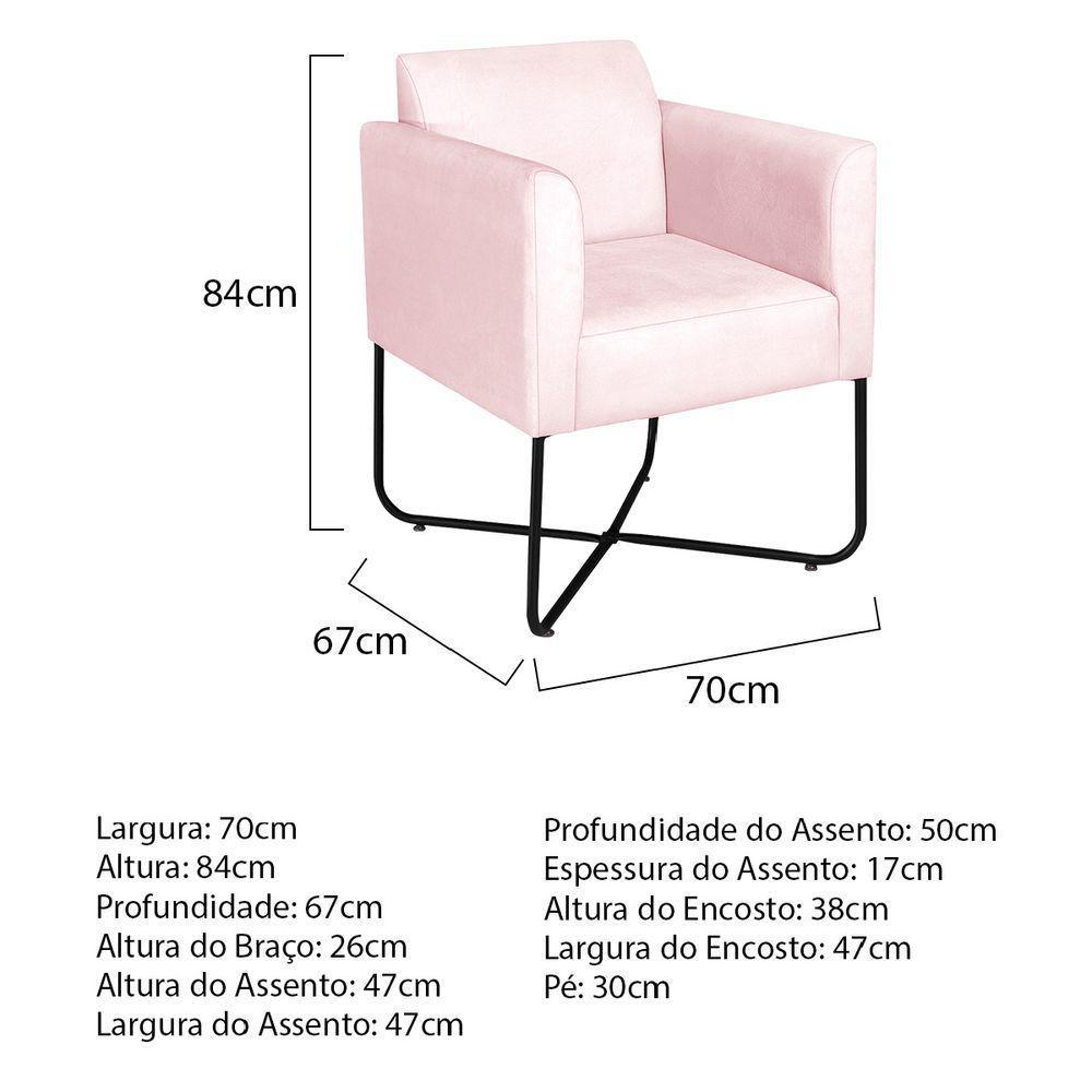 Poltrona Decorativa Andréia Base X Preta Suede Cor Rosa Bebê - 6