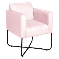 Poltrona Decorativa Andréia Base X Preta Suede Cor Rosa Bebê - 1
