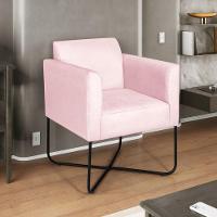 Poltrona Decorativa Andréia Base X Preta Suede Cor Rosa Bebê