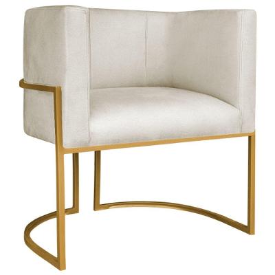 Poltrona Decorativa Luna Base De Ferro Dourado Linho Cor Bege