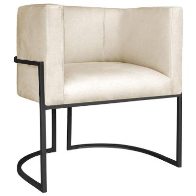 Poltrona Decorativa Luna Base De Ferro Preto Sintético Cor Bege
