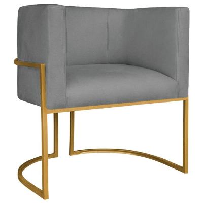 Poltrona Decorativa Luna Base De Ferro Dourado Sintético Cor Cinza