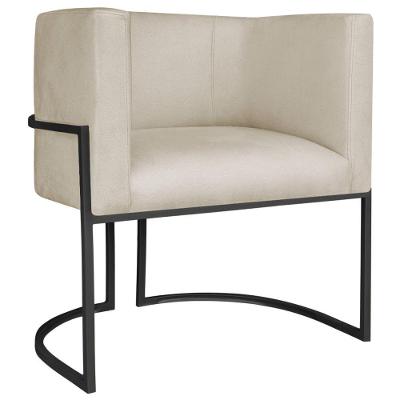 Poltrona Decorativa Luna Base De Ferro Preto Suede Cor Bege