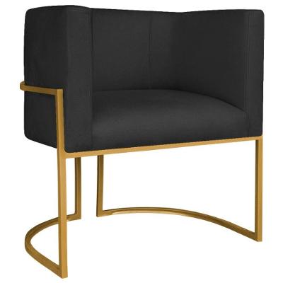 Poltrona Decorativa Luna Base De Ferro Dourado Suede Cor Preto
