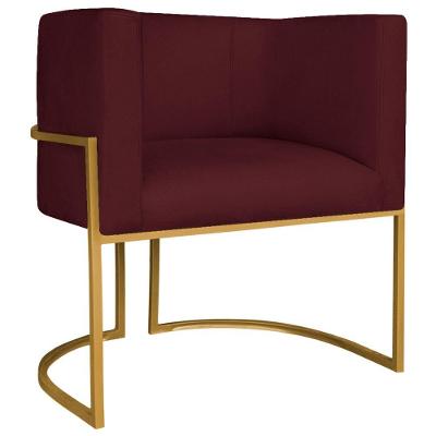 Poltrona Decorativa Luna Base De Ferro Dourado Suede Cor Bordô