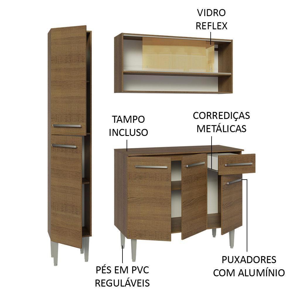Armário De Cozinha Compacta 137cm Rustic Emilly Madesa 09 Rustic - 6
