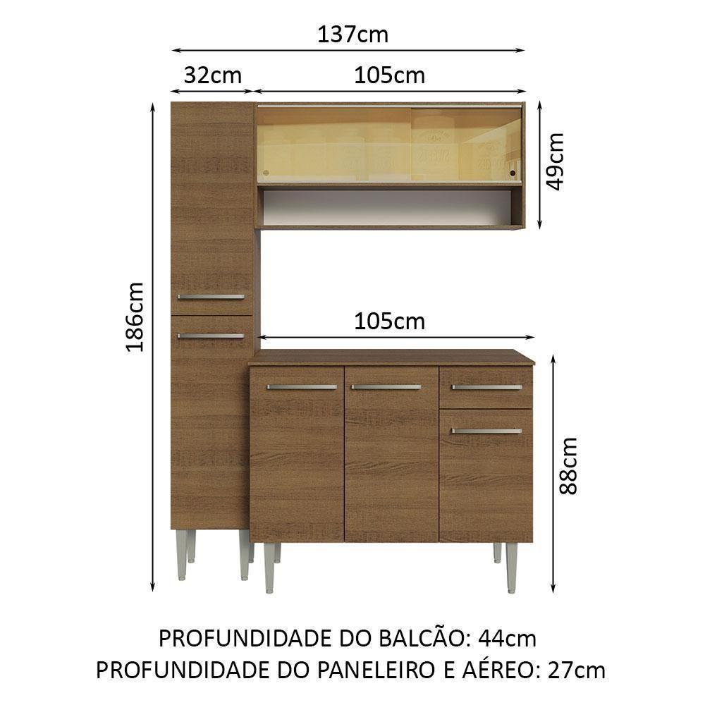 Armário De Cozinha Compacta 137cm Rustic Emilly Madesa 09 Rustic - 8