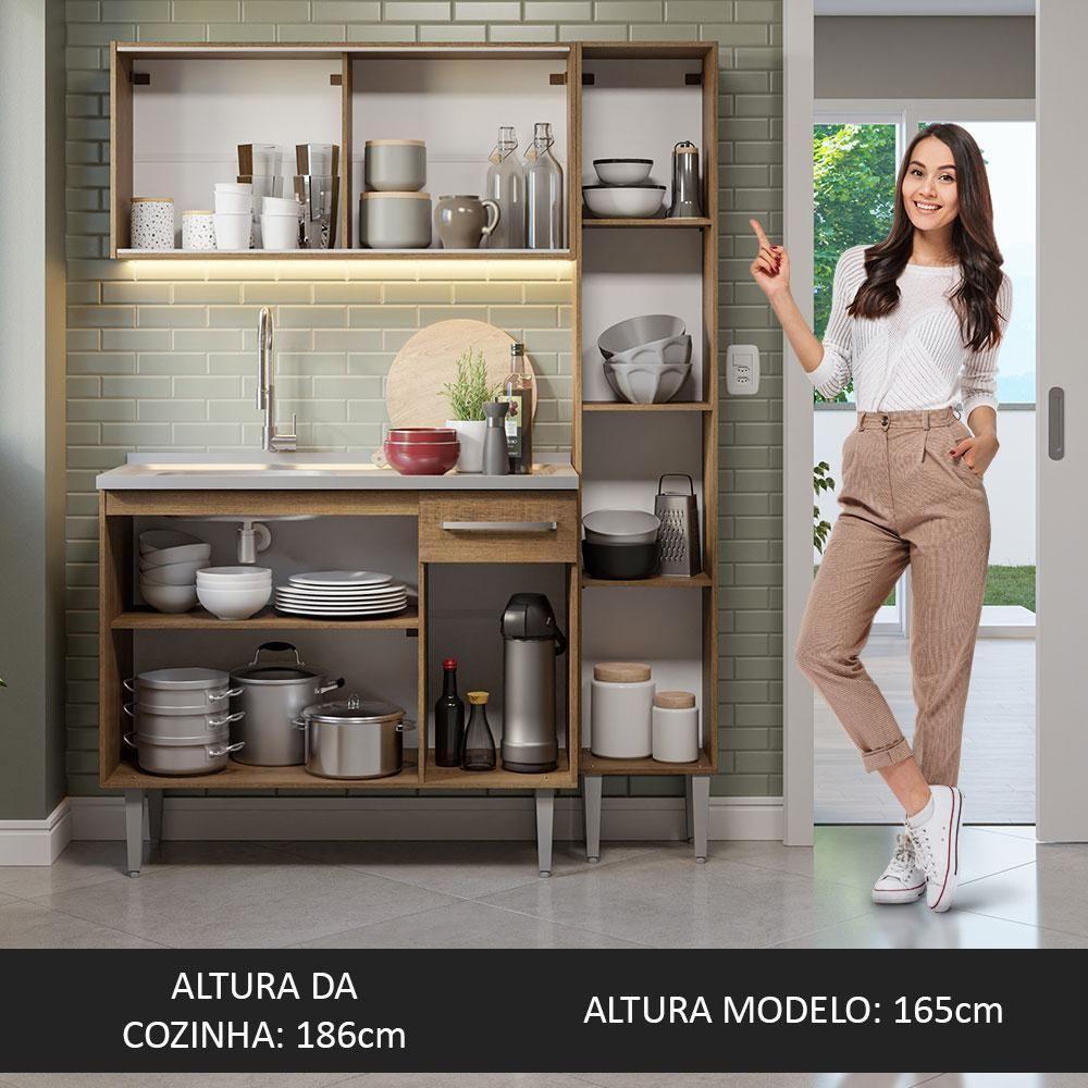 Armário De Cozinha Compacta 137cm Com Pia Rustic Emilly Madesa 07 Rustic - 6