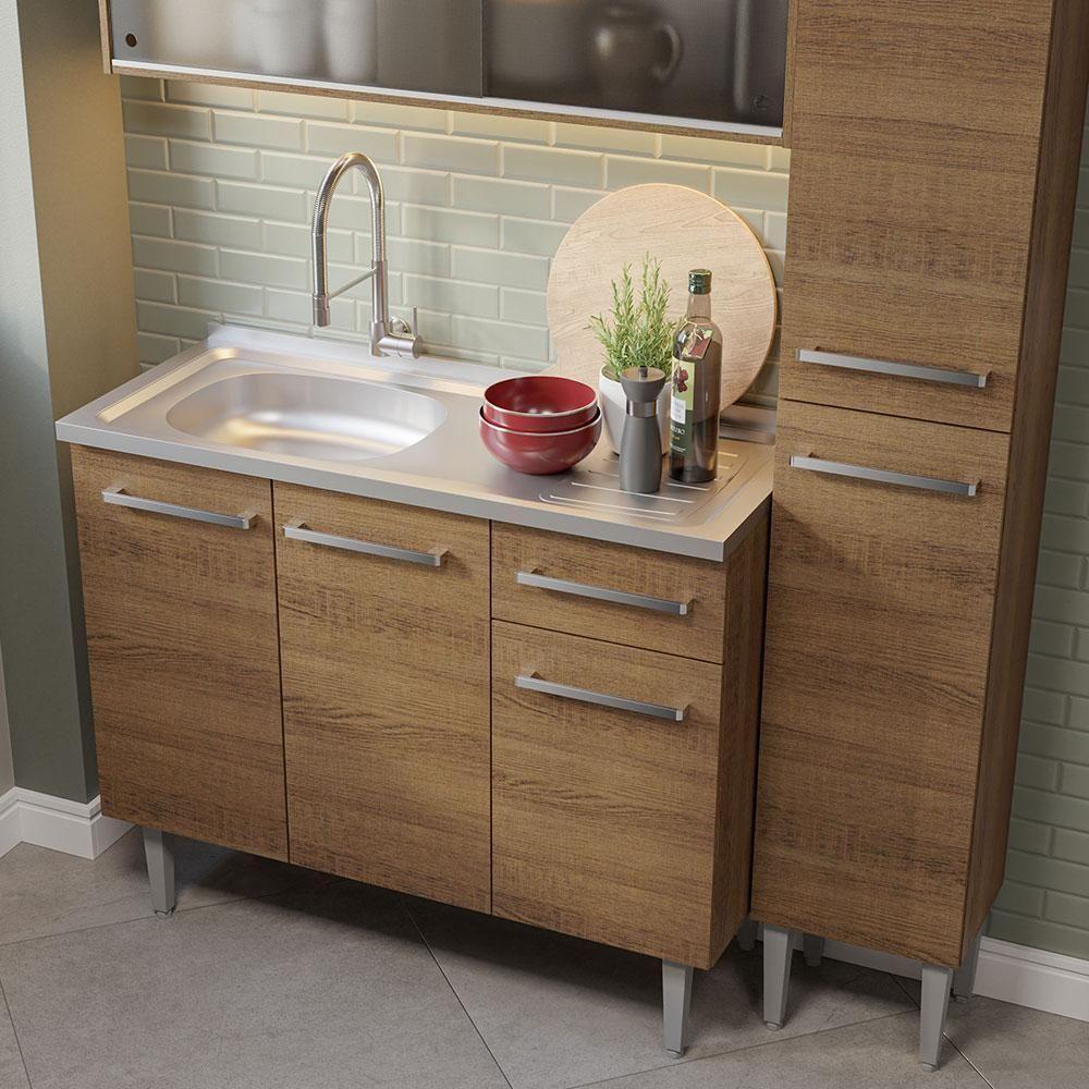 Armário De Cozinha Compacta 137cm Com Pia Rustic Emilly Madesa 07 Rustic - 9
