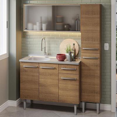 Armário de Cozinha Compacta Emilly 7 Portas 1 Gaveta MDF 137cm Marrom Rústico