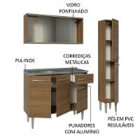 Armário De Cozinha Compacta 137cm Com Pia Rustic Emilly Madesa 07 Rustic - 8