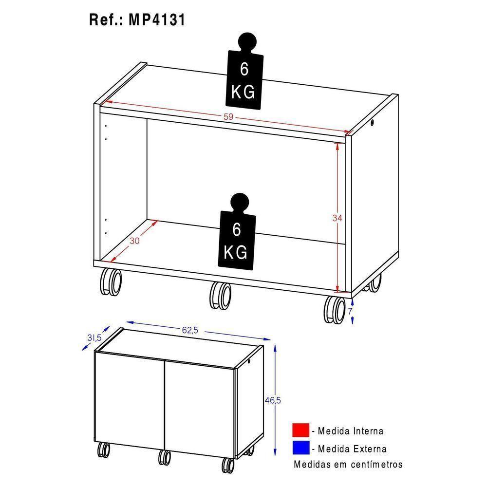 Mesa De Cabeceira Com Rodízios 2 Portas Mp4131 Branca Branco - 3