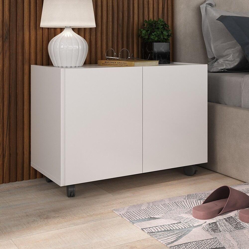 Mesa De Cabeceira Com Rodízios 2 Portas Mp4131 Branca Branco - 5
