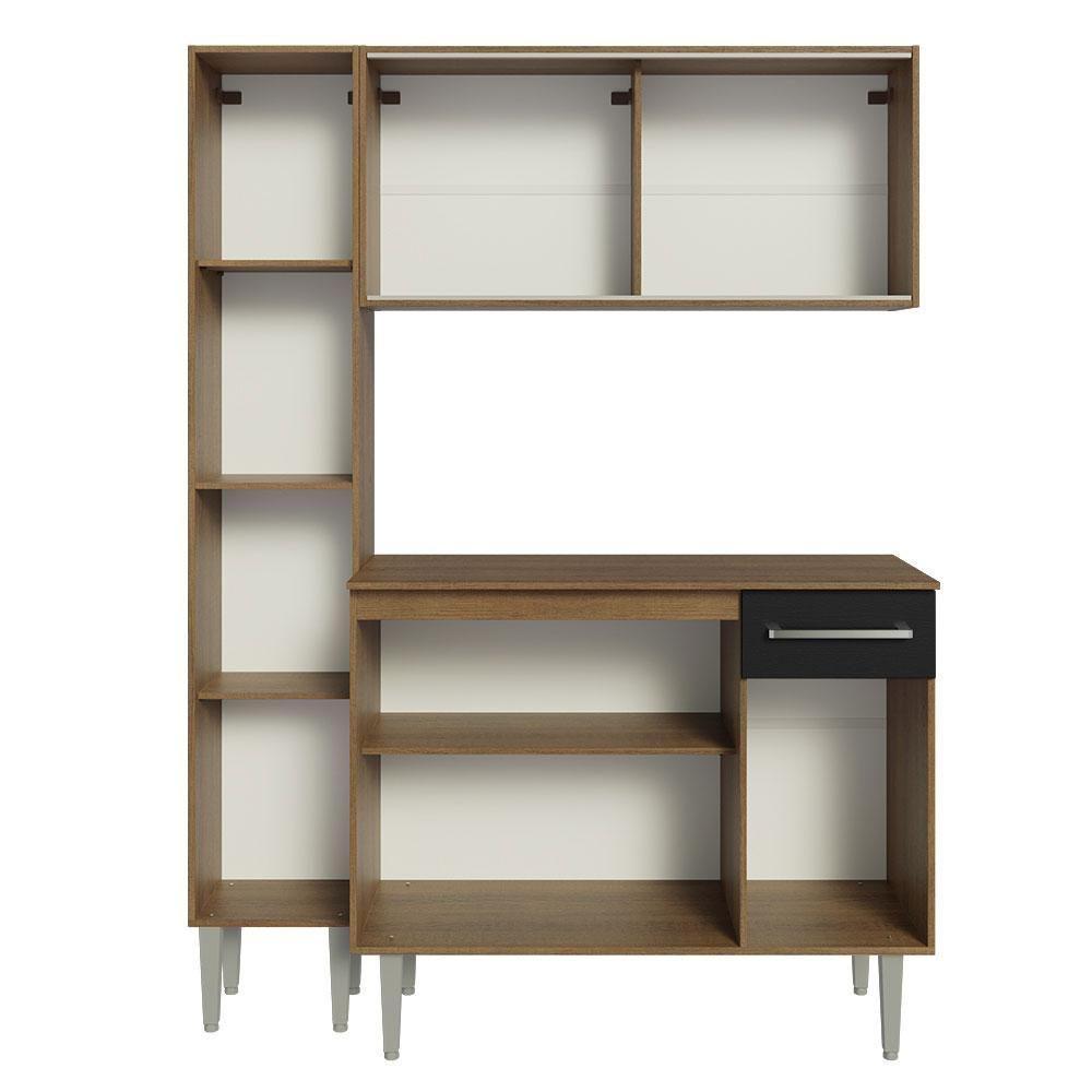 Armário De Cozinha Compacta 137cm Rustic/preto Emilly Madesa 05 Rustic/preto - 5