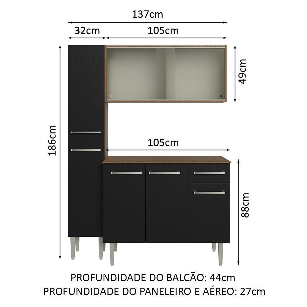 Armário De Cozinha Compacta 137cm Rustic/preto Emilly Madesa 05 Rustic/preto - 8