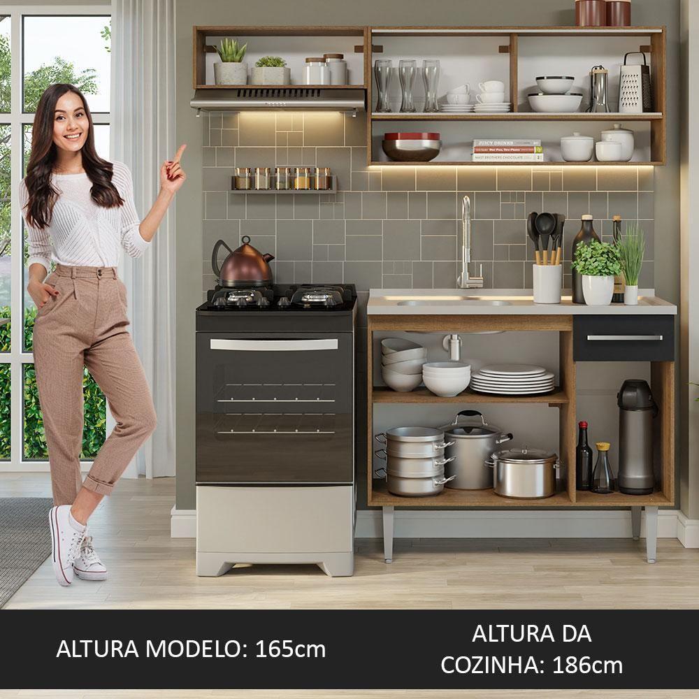 Armário De Cozinha Compacta 165cm Com Pia Rustic/preto Emilly Madesa 01 Rustic/preto - 9