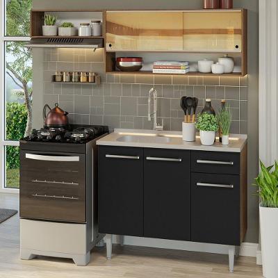 Armário de Cozinha Compacta Emilly 5 Portas 1 Gaveta MDF 165cm Rustic-preto