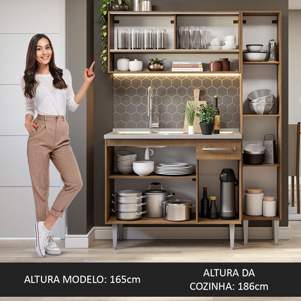 Armário De Cozinha Compacta 137cm Com Pia Rustic Emilly Madesa 10 Rustic - 5