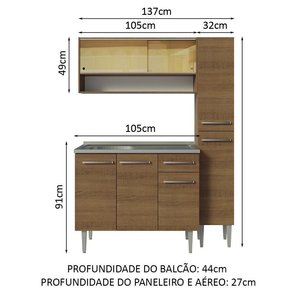 Armário De Cozinha Compacta 137cm Com Pia Rustic Emilly Madesa 10 Rustic - 6