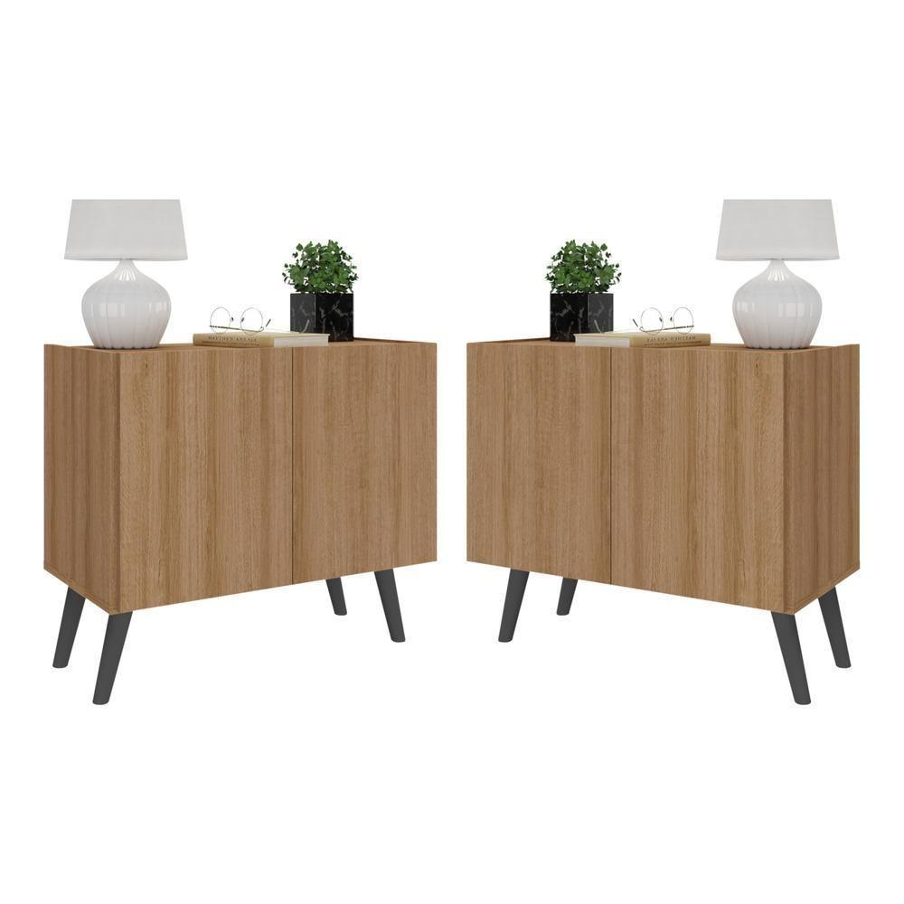 Kit 2 Mesas De Cabeceira Retrô 2 Portas Mp4138 Rustic preto - 1