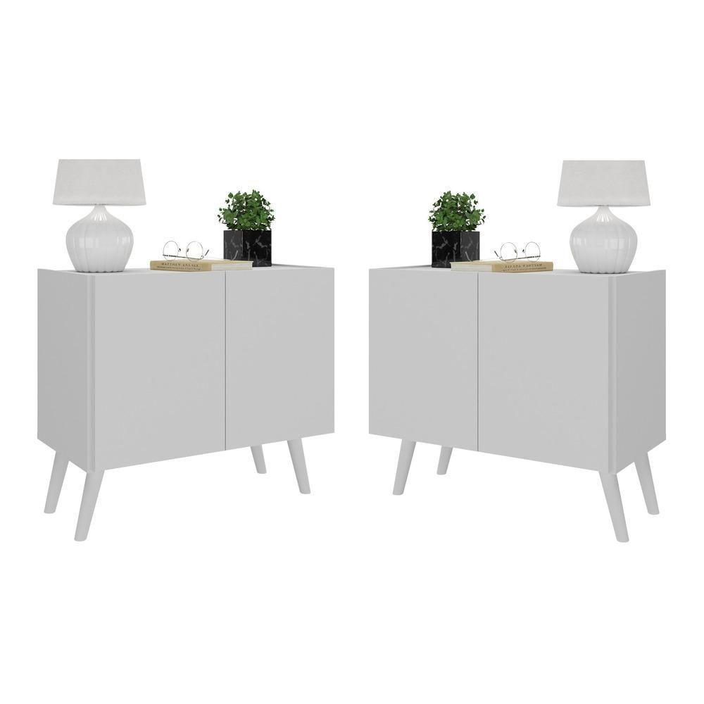 Kit 2 Mesas De Cabeceira Retrô 2 Portas Mp4138 Branco Branco - 1