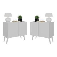 Kit 2 Mesas De Cabeceira Retrô 2 Portas Mp4138 Branco Branco - 1