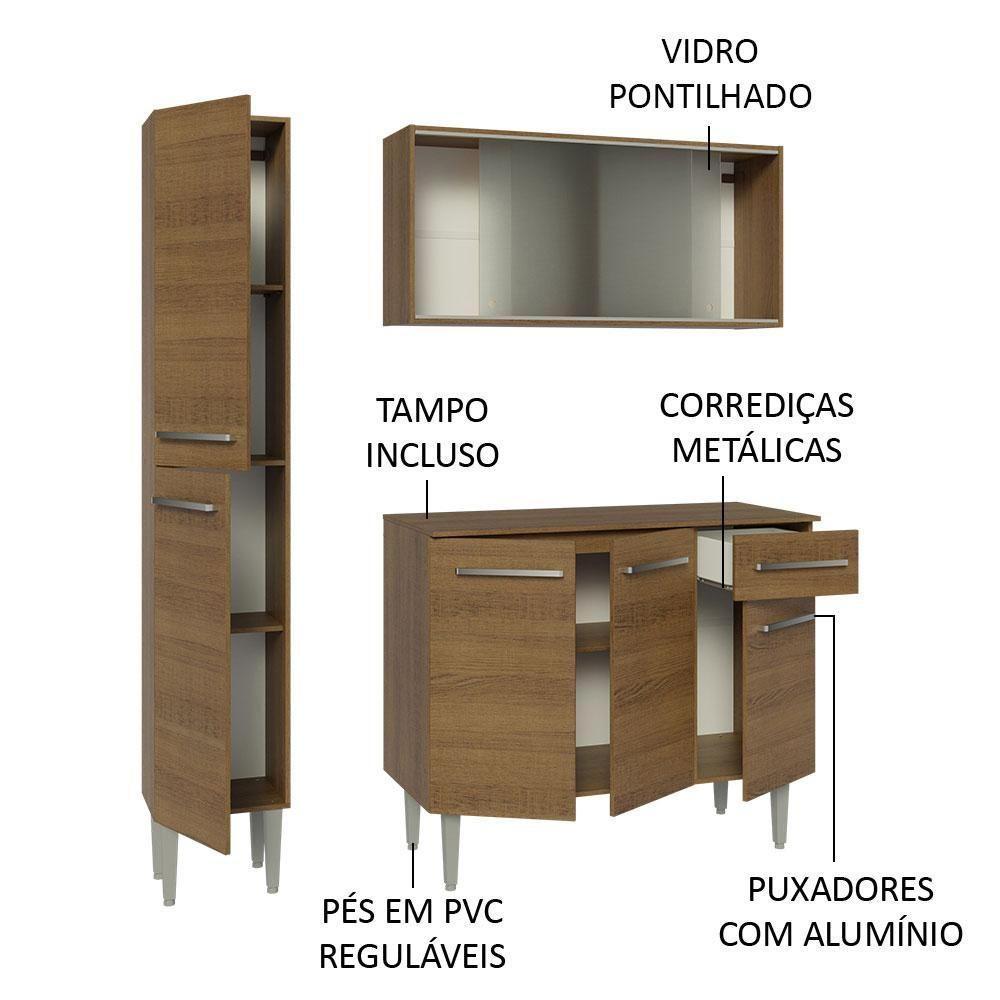 Armário De Cozinha Compacta 137cm Rustic Emilly Madesa 05 Rustic - 4