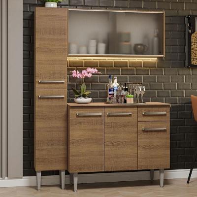 Armário de Cozinha Compacta Emilly 7 Portas 1 Gaveta MDP 137cm Marrom Rústico