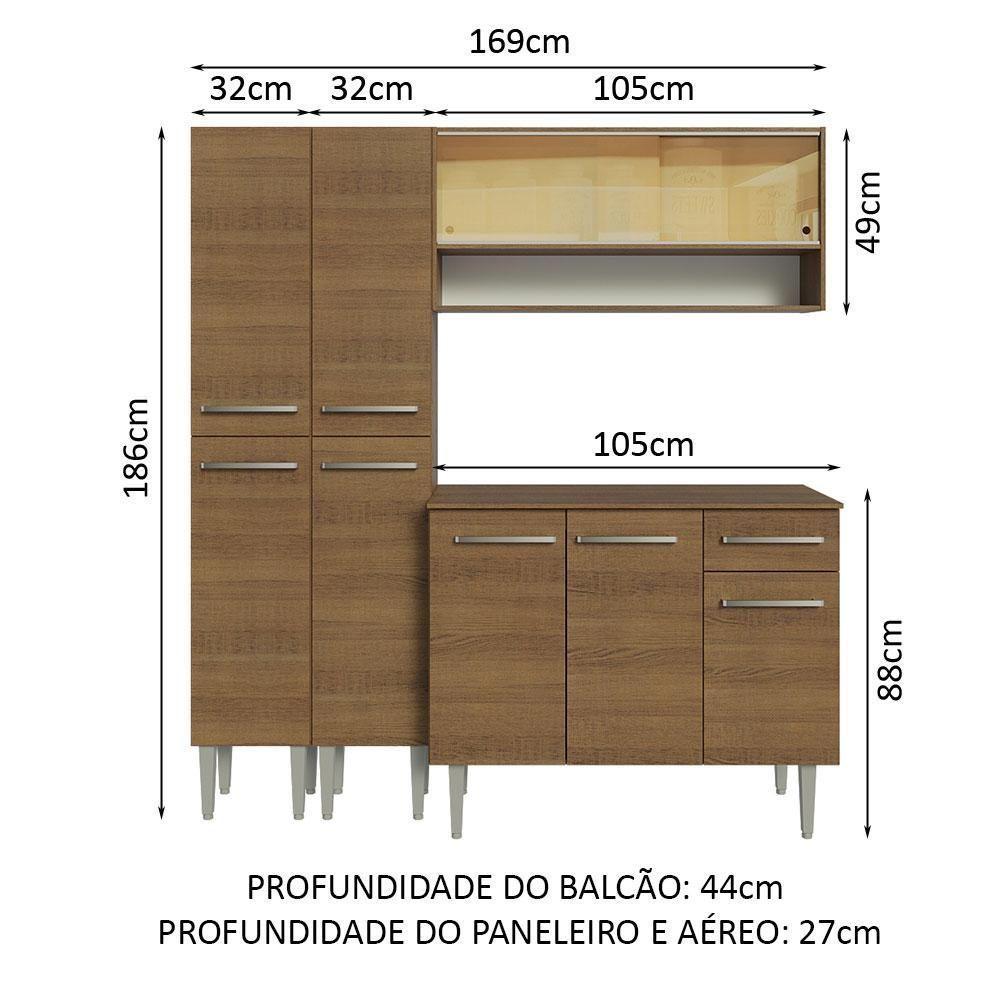 Armário De Cozinha Compacta 169cm Rustic Emilly Madesa 13 Rustic - 7
