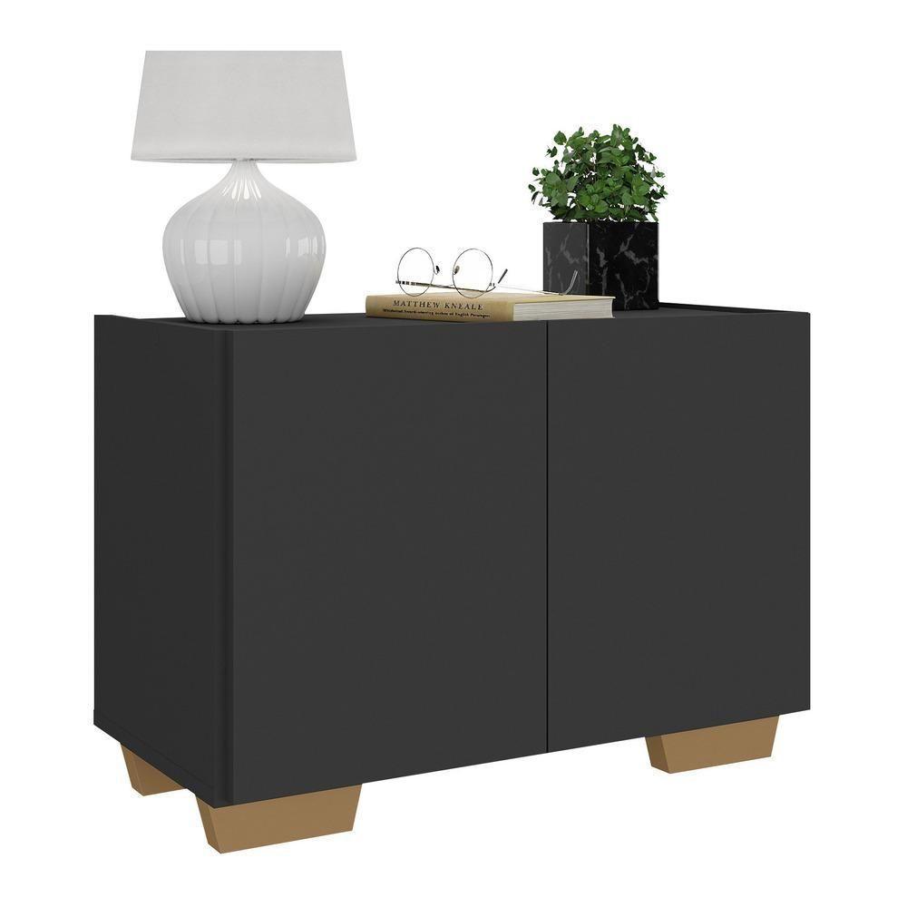 Mesa De Cabeceira Com Pés 2 Portas Mp4134 Preta natural Preto natural - 1